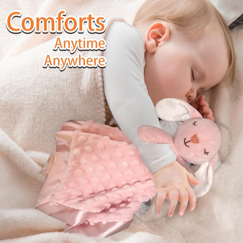 MOVEPAI Loveys for Babies, Soft Baby Security Blanket Lovies for Babies, Stuffed Animals Blankie for Newborn Infant with Baby Snuggle Toy, Gilrs Gifts Pink Bunny Security Blanket 16 Inch - Image 3